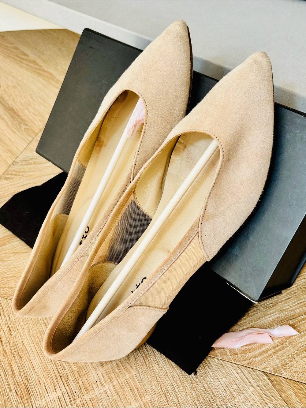 Repetto Pointed Ballet Flats EU 39 US8 Light Pink/Tan Mesh Sides w/ Box dust bag
